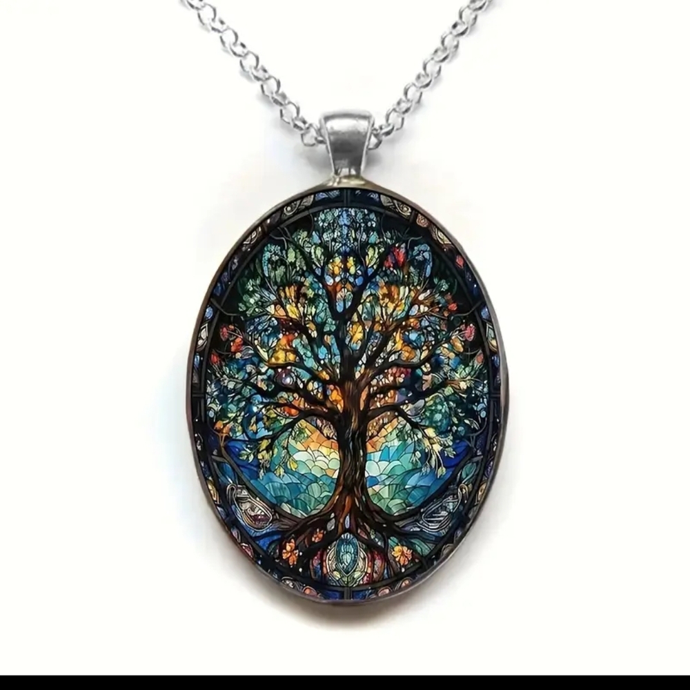 Tree of Life Stained Glass Pendant Necklace 📿 ~ 🎁